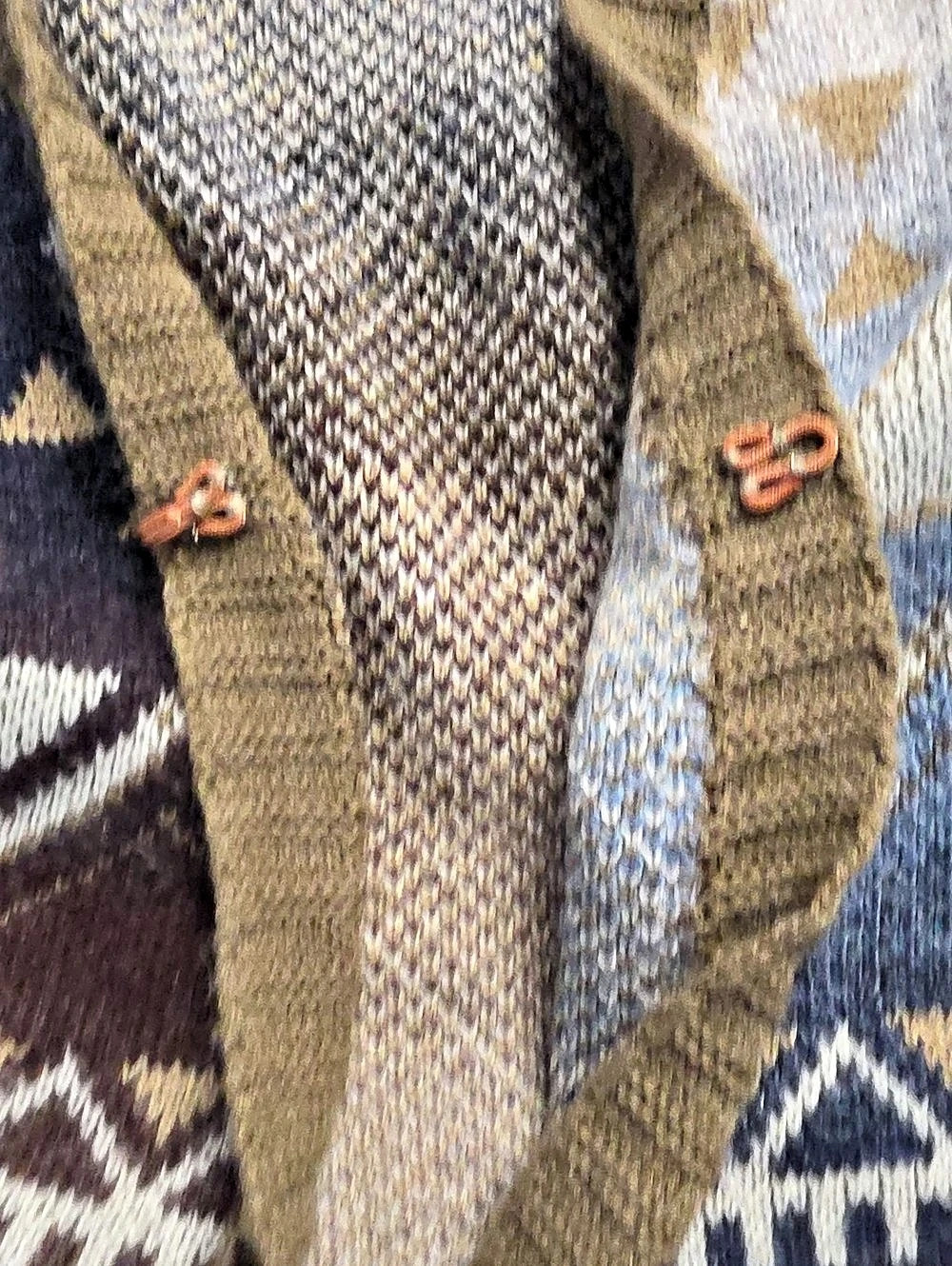 kamana Geometric Knit Cardigan in Blue & Brown - Picture 4 of 5